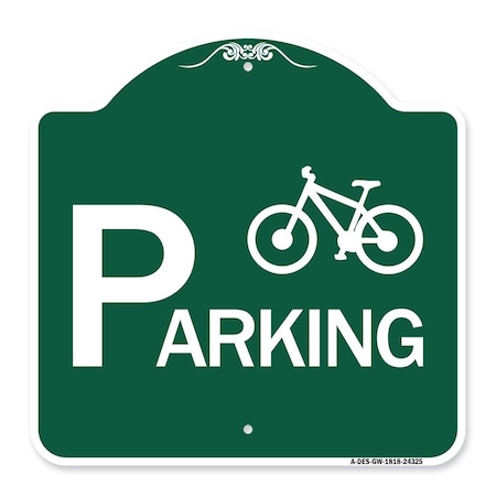 Signmission Bicycle Parking With Graphic, Green & White Aluminum Architectural Sign, 18" x 18", GW-1818-24325 A-DES-GW-1818-24325